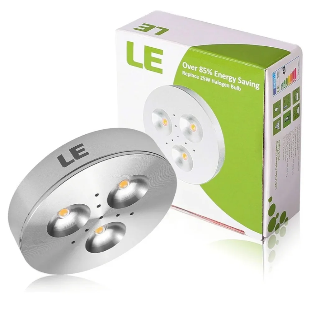 LEÂ Brightest LED Under Cabinet Lighting, Puck Lights, 12VDC, 25W Halogen Replac